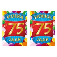 Verjaardag deurposter - 2x - 75 jaar - multi - 59 x 84 cm - leeftijd feestartikelen