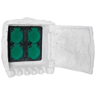 Buitenstopcontact kleur lichte steen kunsthars 4 stopcontacten vierkant 10 meter snoer met stekker