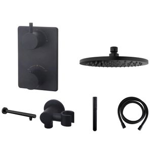 Regendouche set Wiesbaden Black | Inbouw | Thermostaatkraan | 2-weg | Rond | Zwart mat