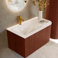 Badmeubel Mondiaz Kurve-Dlux | 85 cm cm | Meubelkleur Ruby | Wastafelkleur Frappe | Solid surface | Wasbak links zijde spoelbak | 1 kraangat