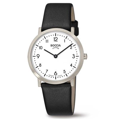 Boccia 3335-01 Horloge titanium-leder grijs-zwart-wit 34 mm