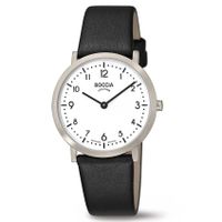 Boccia 3335-01 Horloge titanium-leder grijs-zwart-wit 34 mm
