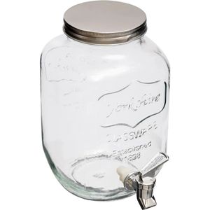 Glazen drank dispenser 8 liter met metalen kraantje en schroefdeksel
