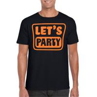 Verkleed T-shirt voor heren - lets party - zwart - glitter oranje - carnaval/themafeest