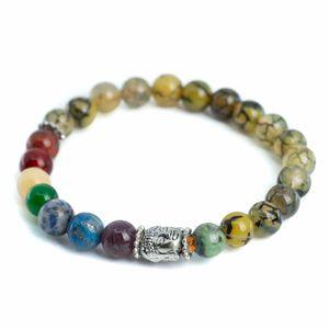 Edelsteen Armband 7 Chakra en Agaat 'Dragon Veins' met Boeddha