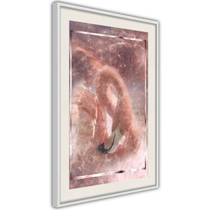 Ingelijste Poster - Flamingo  Witte lijst met passe-partout