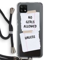 No Girls Allowed Unless: Samsung Galaxy A22 5G Transparant Hoesje met koord