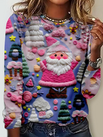 Pink Santa Claus Pattern Regular Fit Casual Long Sleeve Print Shirt - thumbnail