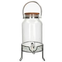 Drankdispenser/limonadedispenser op verhoger - 6L - glas - RVS/zwart - 18 x 21 x 31 cm