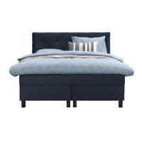 Leen Bakker - Boxspring Liv Geruit - 140x200 Cm - Vierkante Poot - Stof/Velvet - Blauw