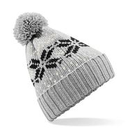 Gebreide Nordic Wintermuts met pom pom grijs/zwart