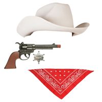 Witte carnaval verkleed cowboyhoed/zakdoek/pistool