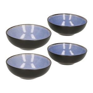 Tapas schaaltjes - 4x - zwart/blauw - aardewerk - 12 x 4 cm