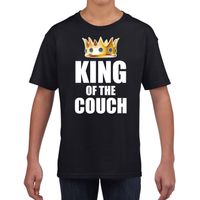 King of the couch t-shirts voor thuisblijvers tijdens Koningsdag zwart kinderen / jongens XL (164-176)  -