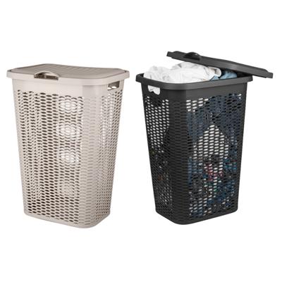 Wasmand Ventilation - met deksel - 2x - zwart en beige - 50 liter - 61 x 43 cm