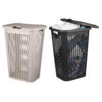 Wasmand Ventilation - met deksel - 2x - zwart en beige - 50 liter - 61 x 43 cm