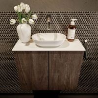 Mondiaz Fowy toiletmeubel 60cm dark brown met blad en waskom talc midden zonder kraangat