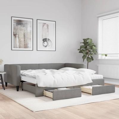 Slaapbank onderschuifbed en lades 100x200 cm stof donkergrijs
