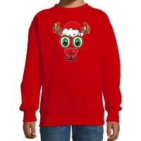 Kersttrui/sweater voor kinderen - Rudolf gezicht - rendier - rood - thumbnail