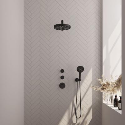 BRAUER Stripe Thermostatische Inbouw Regendouche - SET 04 - 25cm douchekop - rechte muurarm - 3-standen handdouche - doucheslang - wandaansluitbocht - mat zwart 5-S-371