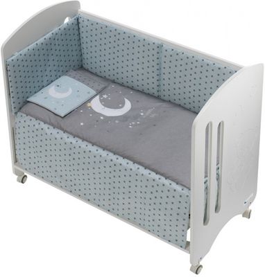 Interbaby ledikant met bedtextiel Lovely maan 125 x 93 cm aqua