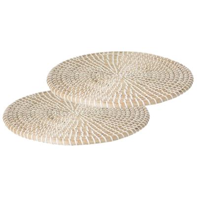 Secret de Gourmet Tafel Placemat - Set van 6x stuks - zeegras - wit - D35 cm - extra dik