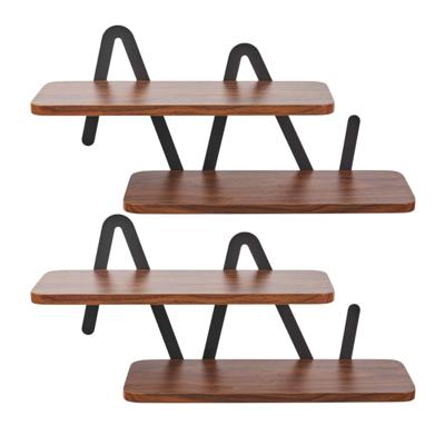 Ostaria Wandrek - 2x - wandplank - hout / metaal - MDF - zwart / bruin - woonkamer/keuken