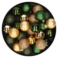 28x stuks kunststof kerstballen donkergroen en goud mix 3 cm - thumbnail