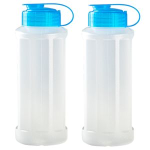 2x stuks kunststof waterflessen 1100 ml transparant met dop blauw