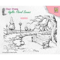 Nellie's Choice • idyllic floral scenes clear stempel wintery park with bench 135x90mm
