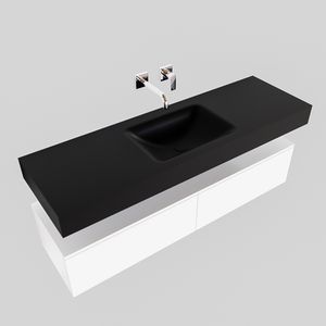 Badkamermeubel BWS Ibiza 150 cm Mat Wit Twee Soft-Close Lades Solid Surface Wastafel Mat Zwart (acht varianten)