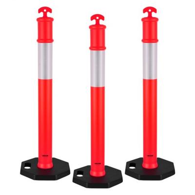 VEVOR Verkeersafbakeningspaal (114 cm) met verzwaarde voet en reflecterende strips, robuuste afbakeningspaal voor bouwplaatsen, parkeerterreinen en dranghekken, rood