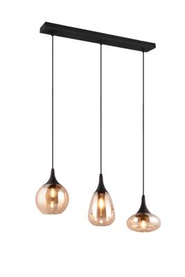 Trio 3-lichts hanglampLumina met amber glas - 317000313