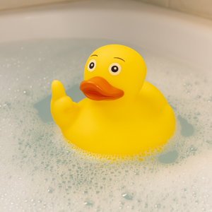 Badeend met Middelvinger