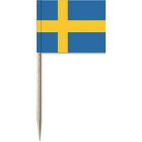 50x Vlaggetjes prikkers Zweden 8 cm hout/papier   -