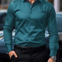 Bon&Bon Men's Dark Green Long Sleeve Shirt with Embroidered Cuffs Teal Blue / S