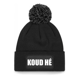 Wintersport muts met pompom - koud he - zwart - one size - unisex - Apres ski beanie