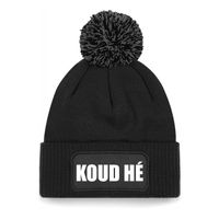 Wintersport muts met pompom - koud he - zwart - one size - unisex - Apres ski beanie