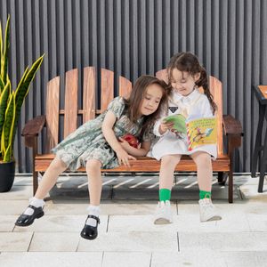 Adirondack-Stoel voor Kinderen 2-Zits Stoel van Hout met Hoge Rugleuning Weerbestendige Tuinstoel voor Balkon/Tuin/Erf (Bruin)