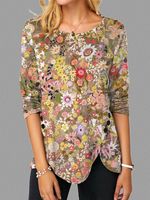 Floral Graphic Long Sleeve Round Neck Casual Top - thumbnail