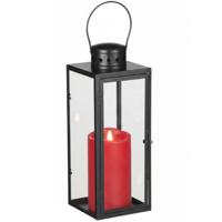 Lantaarn / Windlicht Arzilla / zwart - met LED stompkaars / rood - wax - bewegende vlam