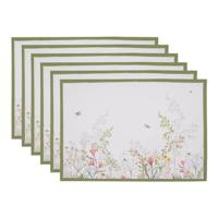 Clayre & Eef Placemats Set van 6 48x33 cm Wit Katoen Bloemen