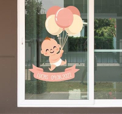Raamsticker kinderkamer meisje geboren met datum