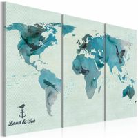 Schilderij -  Wereldkaart - Vogeltrek,  3 luik , premium print op canvas - thumbnail