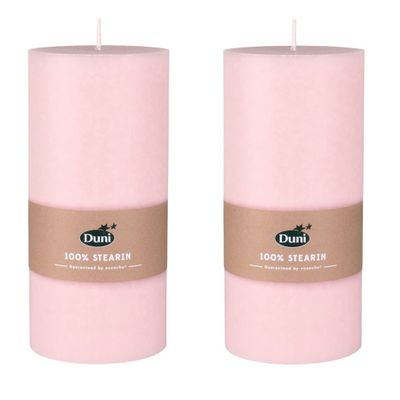 2x stuks mellow roze cilinderkaarsen/ stompkaarsen 15 x 7 cm 50 branduren