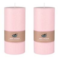 2x stuks mellow roze cilinderkaarsen/ stompkaarsen 15 x 7 cm 50 branduren - thumbnail