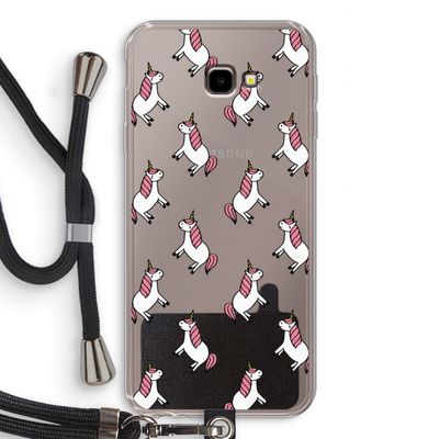 Eenhoorns overal: Samsung Galaxy J4 Plus Transparant Hoesje met koord