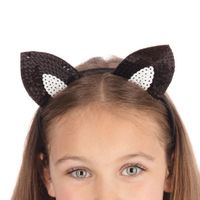 Verkleed diadeem katten oren - zwart - pailletten - voor kinderen    -