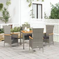 5-delige Tuinset met kussens poly rattan grijs