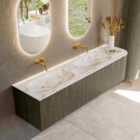 Badmeubel Mondiaz Kurve-Dlux | 175 cm cm | Meubelkleur Shadow | Wastafelkleur Glace | Solid surface | Dubbel / Links spoelbak | Zonder kraangat(en)